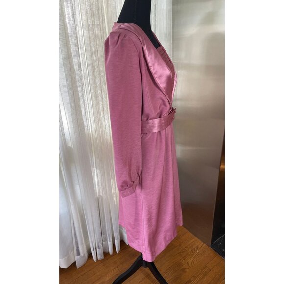 Vintage 80s gown, pink satin dress, long sleeves, modest officewear - Picture 5 of 9